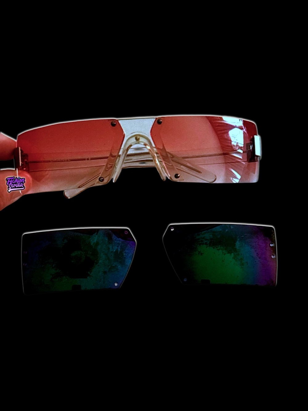 Vintage Chanel 2000s Rimless Wrap Around Y2K Neon Shield Translucent Sunglasses